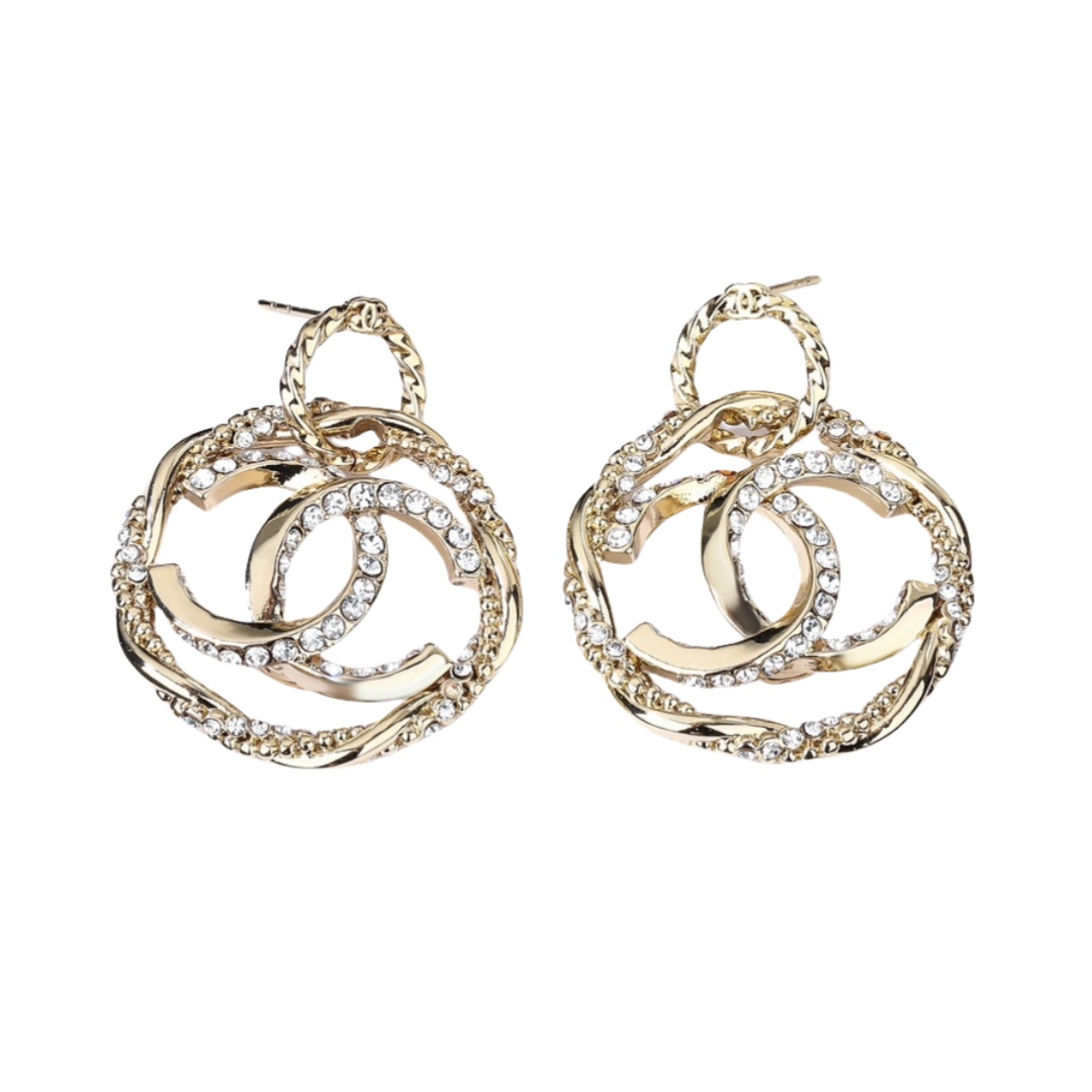 CCE225 Twist metal rhinestone cc pendant earrings - ccjewelryacc