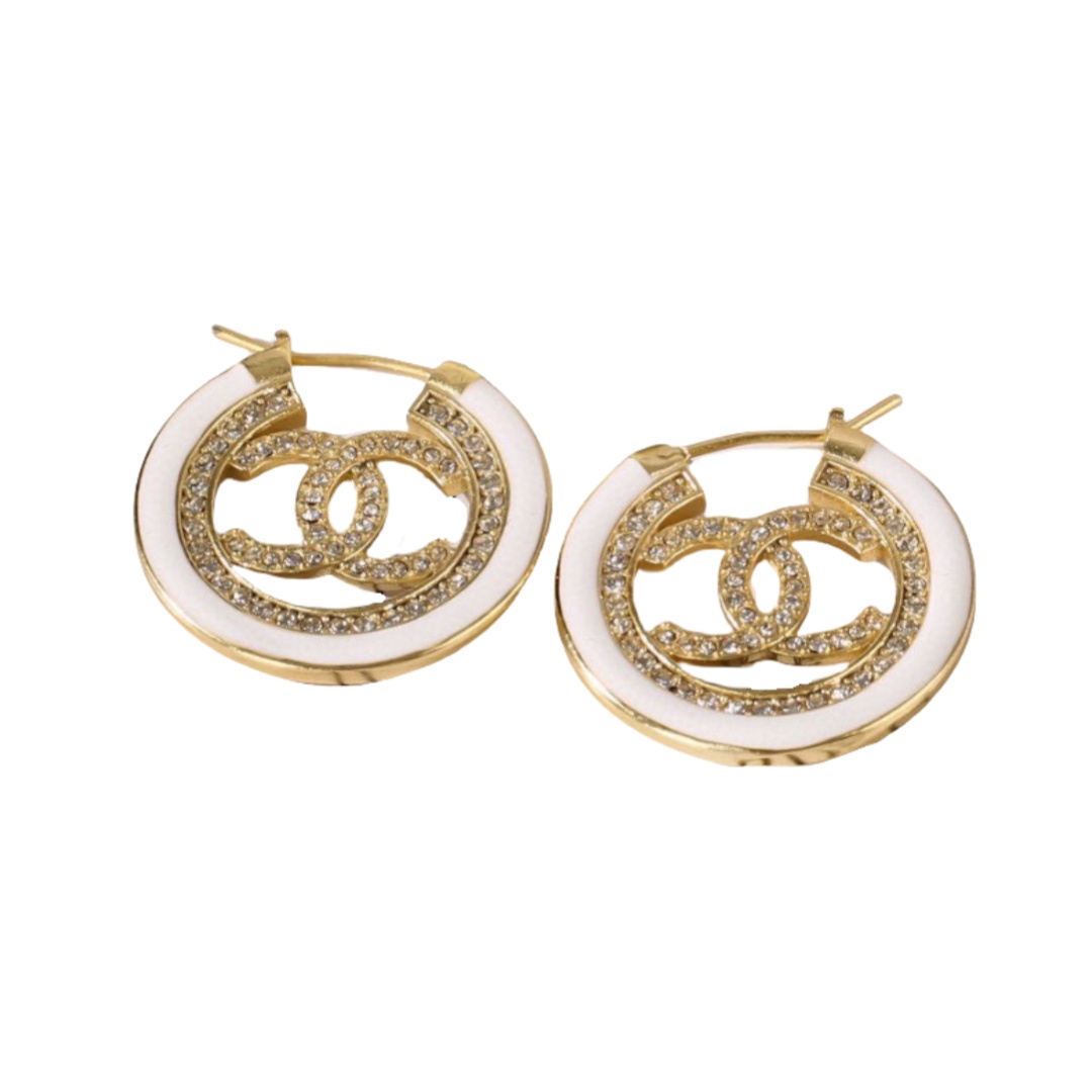 CCE200 Metal crystal enamel CC hoop Earrings - ccjewelryacc