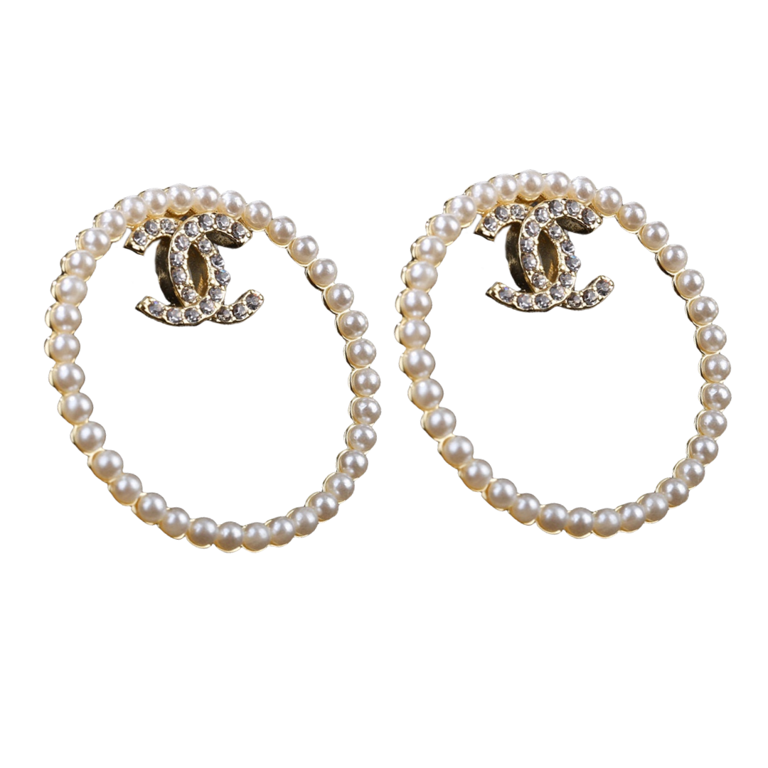 CCE203 Pearl and crystal CC hoop earrings - ccjewelryacc