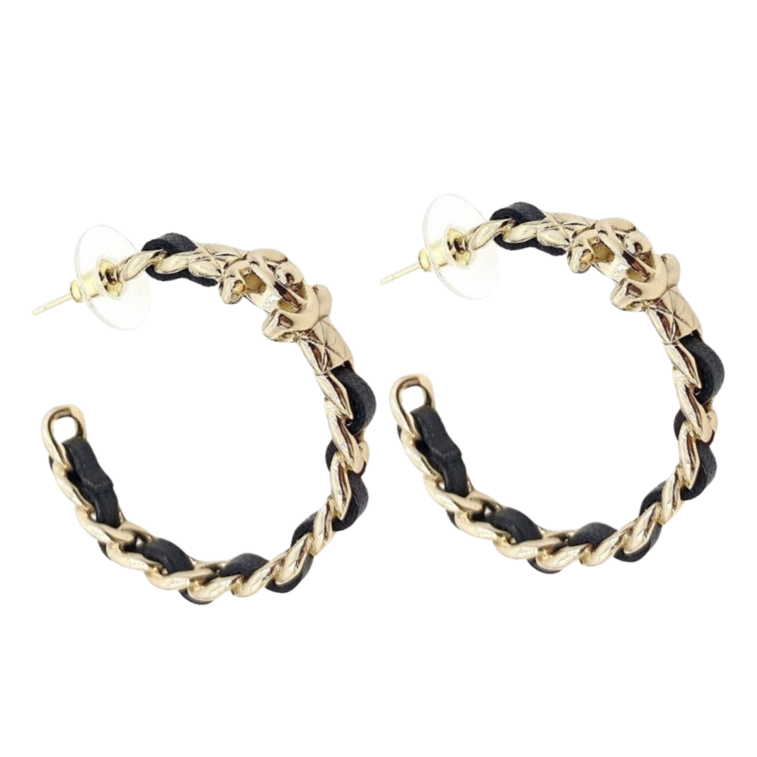 CCE889 Metal leather cc logo hook earring - ccjewelryacc