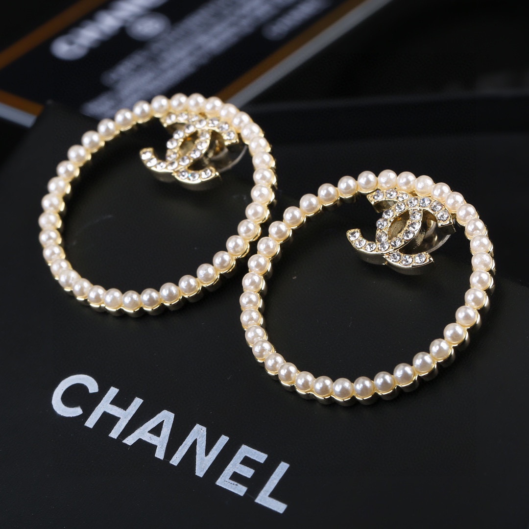 CCE203 Pearl and crystal CC hoop earrings - ccjewelryacc