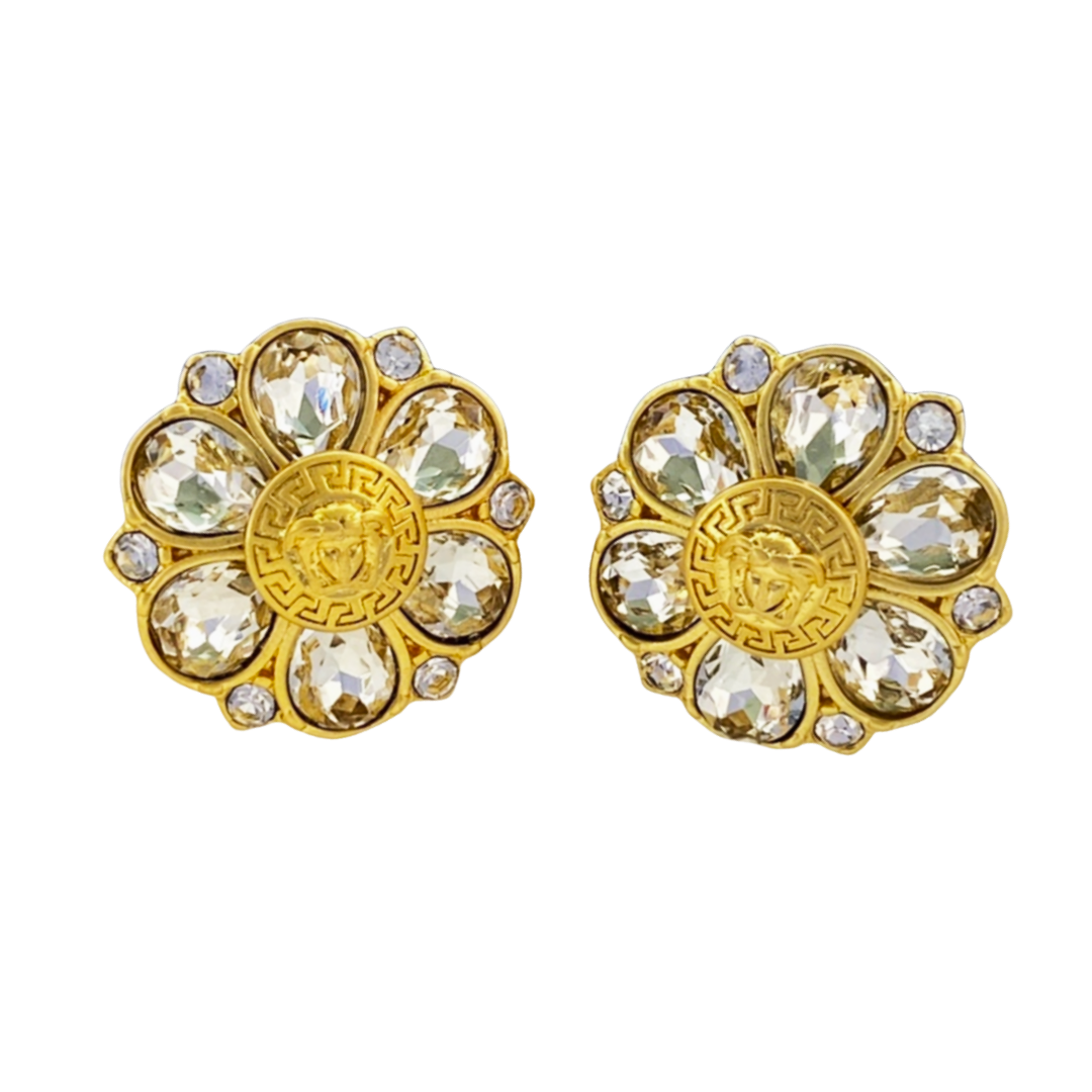 VSE008 Medusa crystal flower stud earrings - ccjewelryacc