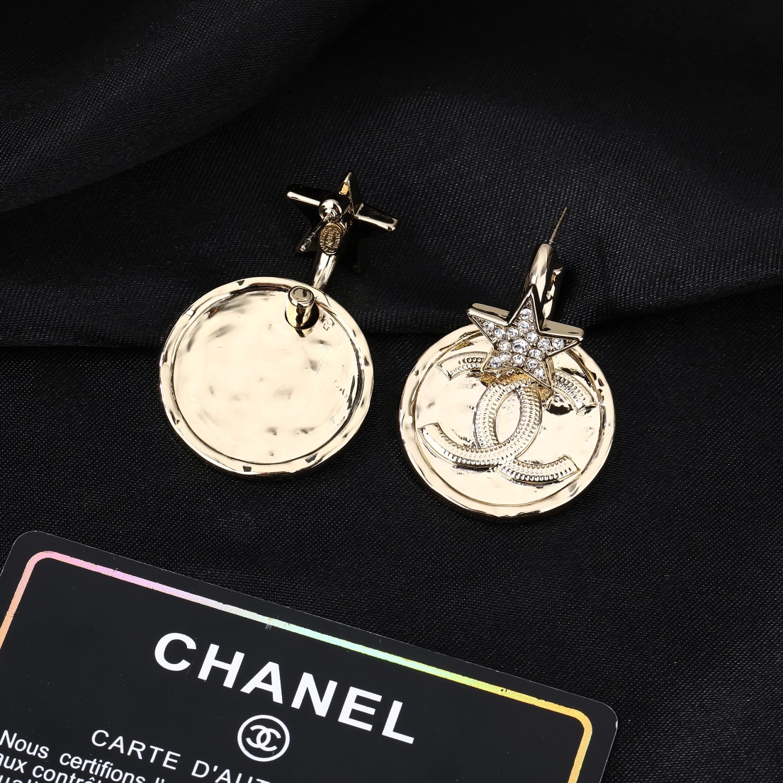 CCE413 Metal gold coin Star with cc logo stud earrings - ccjewelryacc