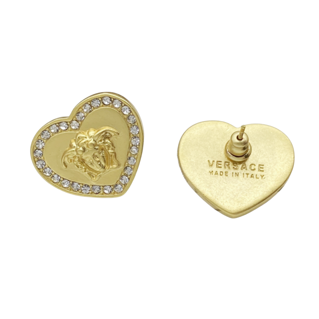 VSE001 Versace Heart stud earrings in metal and crystal - ccjewelryacc