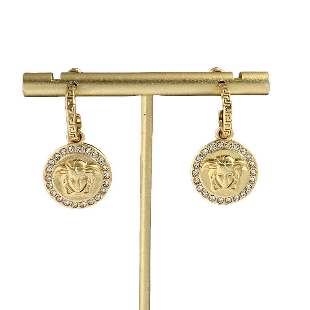 VSE027 Versace medusa head hook earrings in metal and crystal - ccjewelryacc