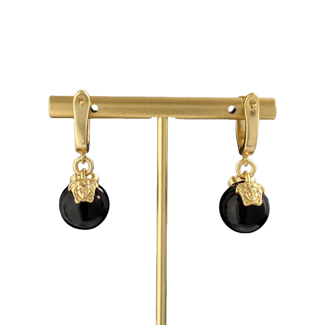 VSE015 Versace earrings black pearl and gold metal - ccjewelryacc