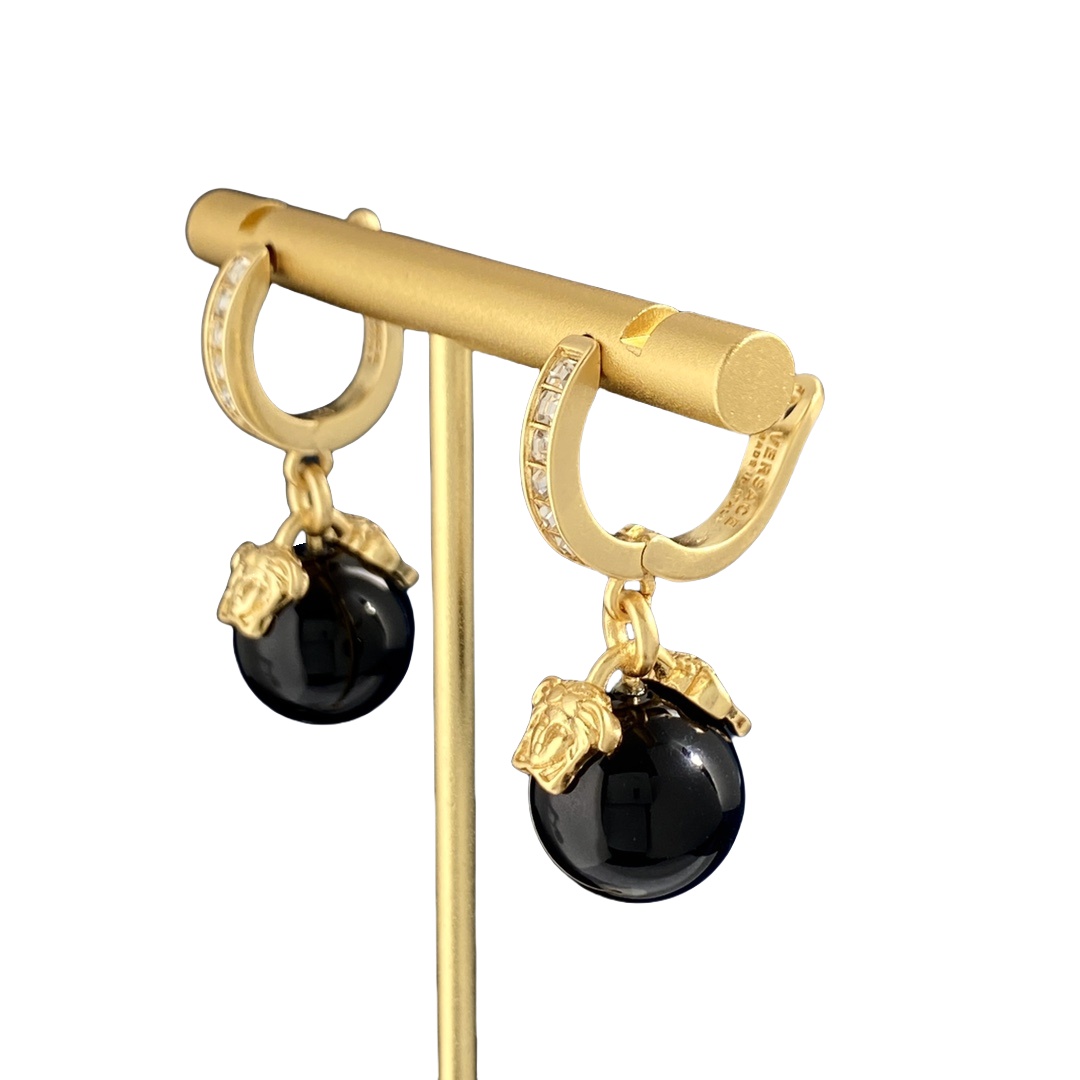 VSE015 Versace earrings black pearl and gold metal - ccjewelryacc