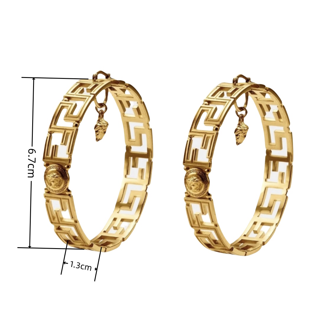 VSE028 Versace x Fandi FF hoop earrings in metal gold - ccjewelryacc