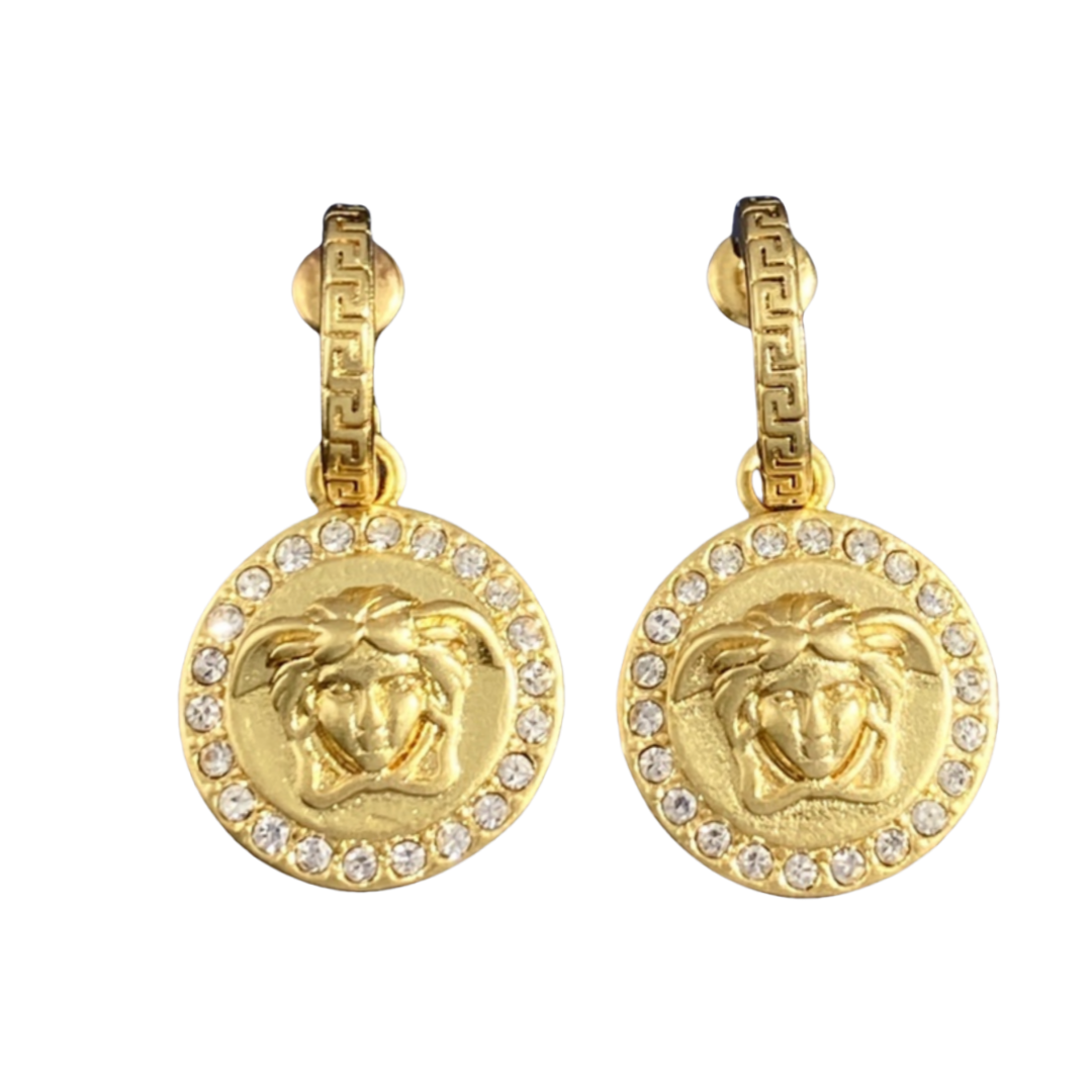 VSE027 Versace medusa head hook earrings in metal and crystal - ccfashionjewelry