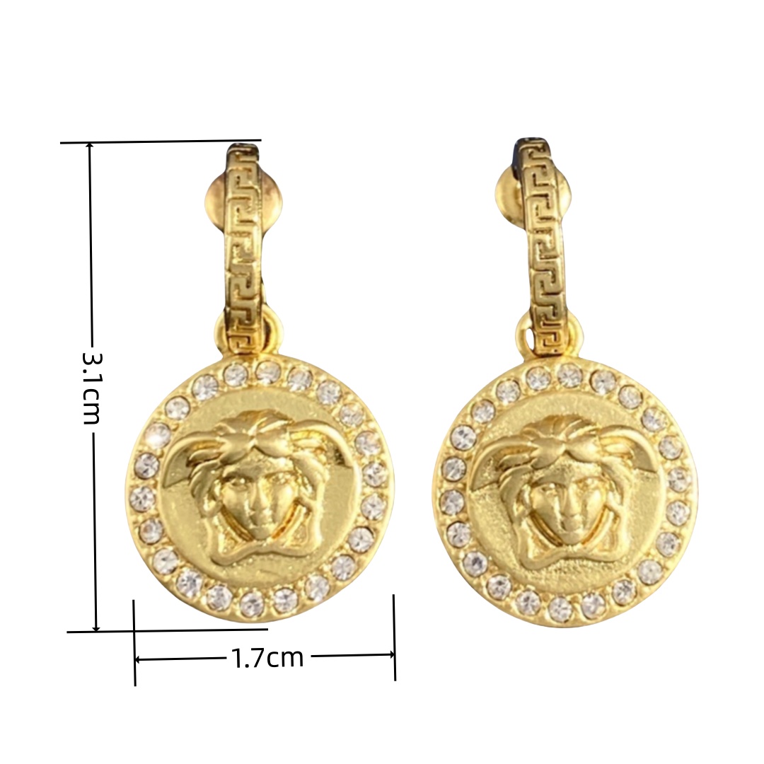 VSE027 Versace medusa head hook earrings in metal and crystal - ccjewelryacc