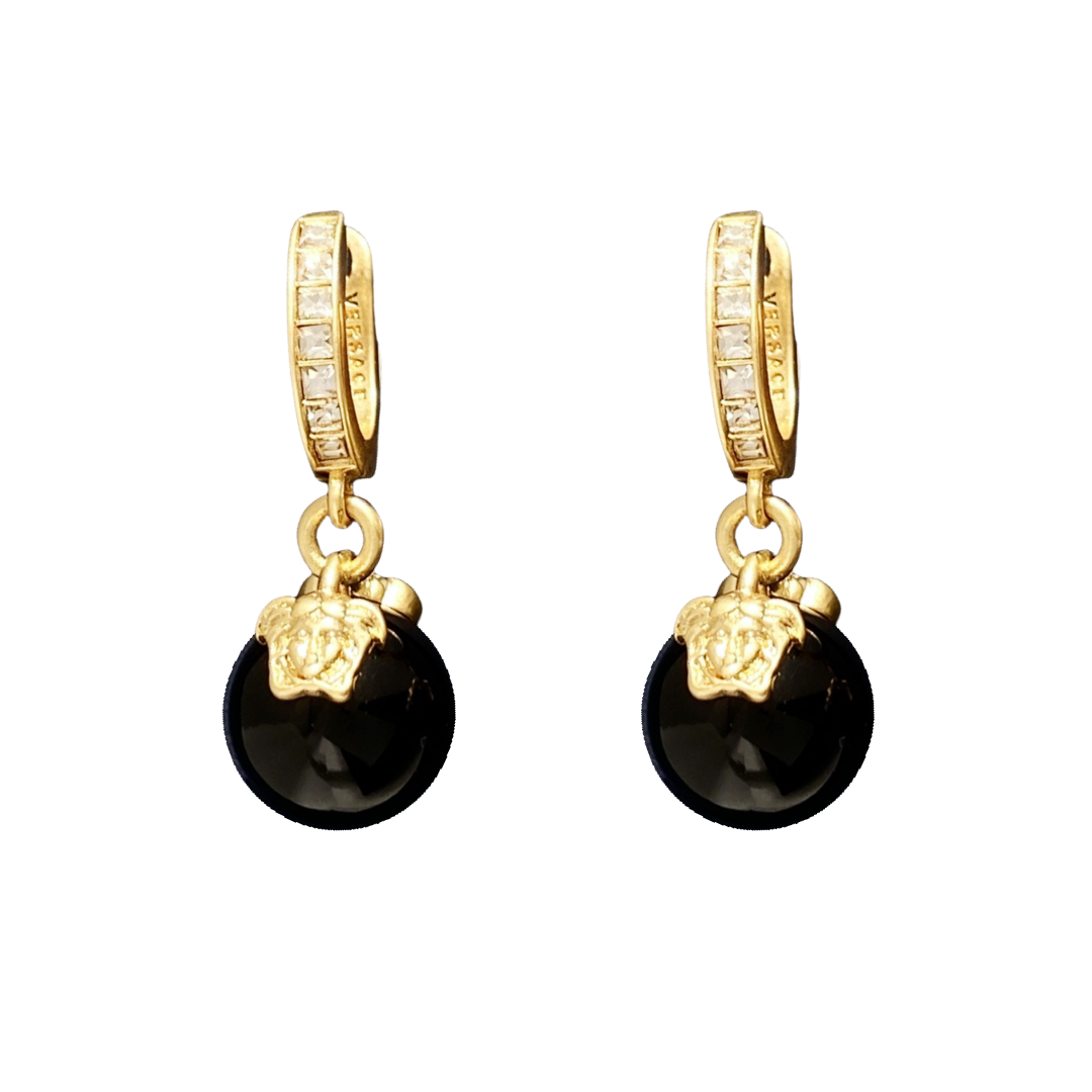 VSE015 Versace earrings black pearl and gold metal - ccfashionjewelry