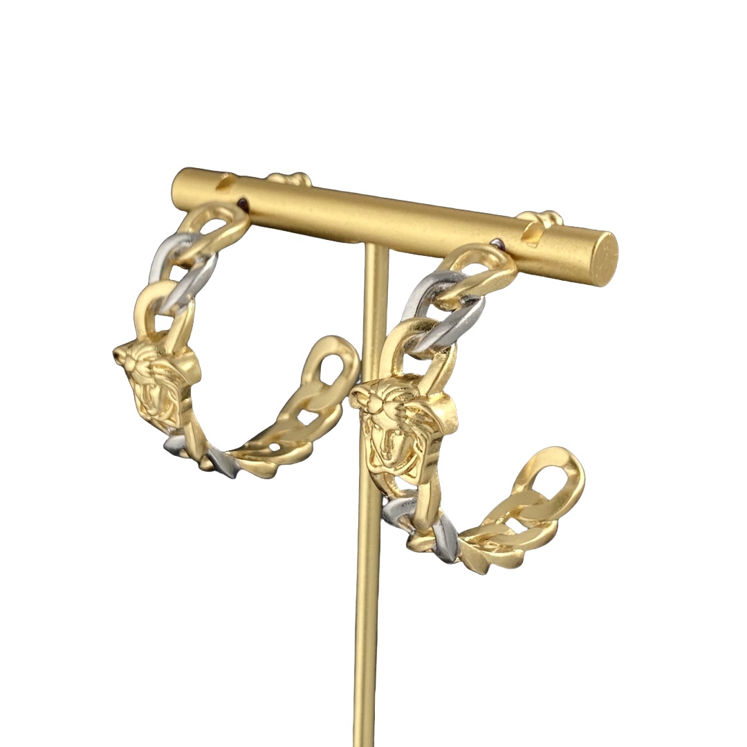 VSE016 Versace medusa chain hoop earrings in silver and gold - ccjewelryacc