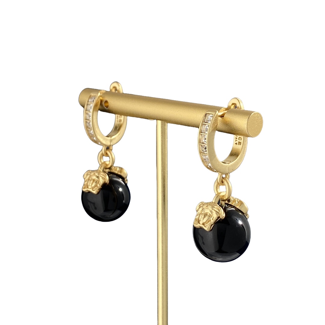 VSE015 Versace earrings black pearl and gold metal - ccjewelryacc