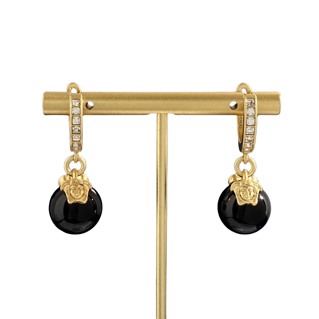 VSE015 Versace earrings black pearl and gold metal - ccfashionjewelry