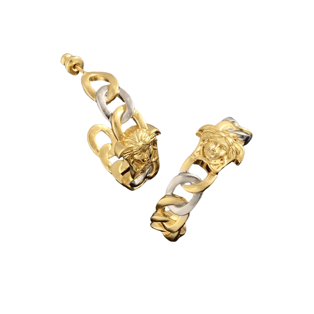 VSE016 Versace medusa chain hoop earrings in silver and gold - ccfashionjewelry