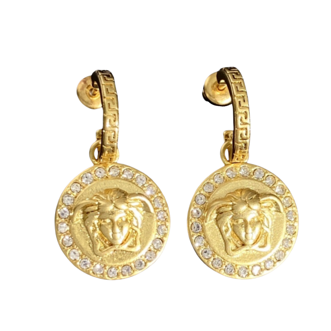 VSE027 Versace medusa head hook earrings in metal and crystal - ccfashionjewelry