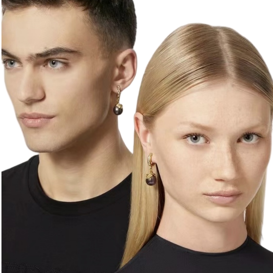 VSE015 Versace earrings black pearl and gold metal - ccjewelryacc
