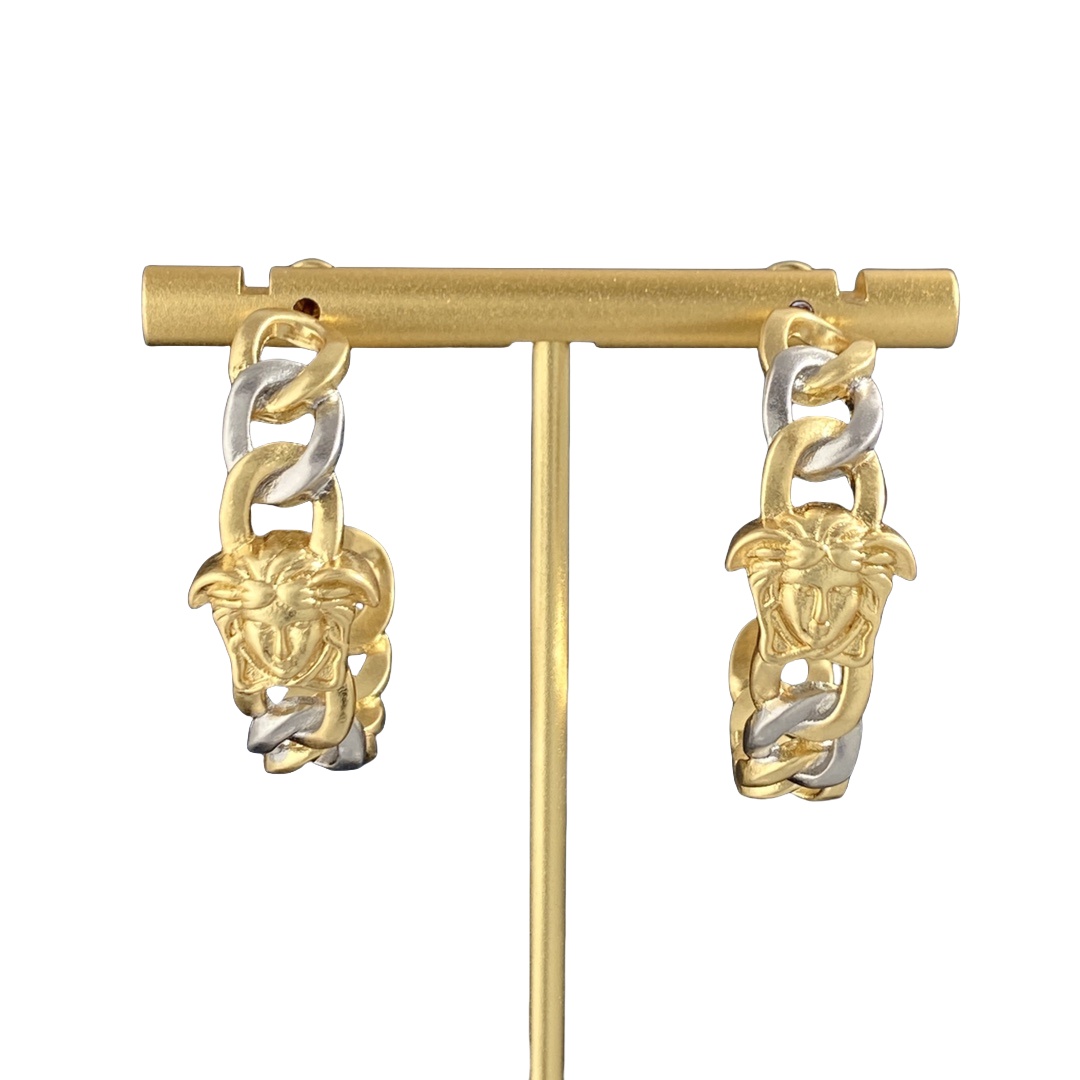 VSE016 Versace medusa chain hoop earrings in silver and gold - ccjewelryacc
