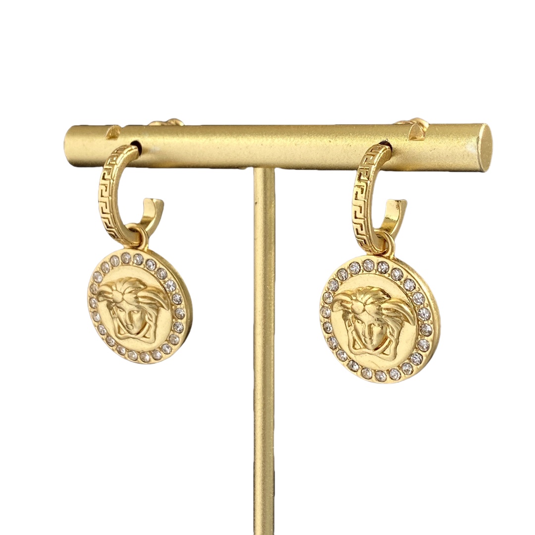 VSE027 Versace medusa head hook earrings in metal and crystal - ccjewelryacc