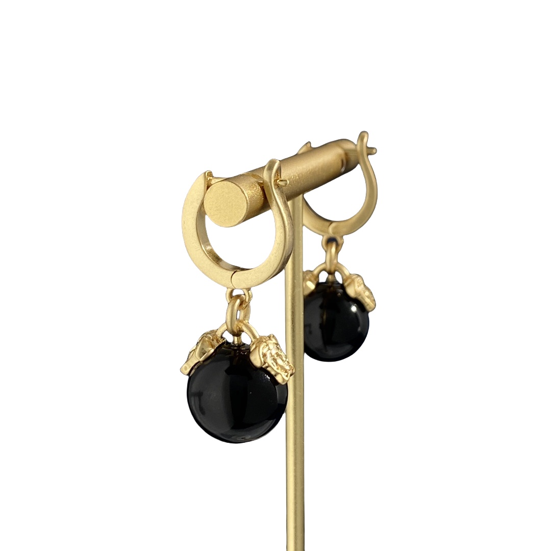 VSE015 Versace earrings black pearl and gold metal - ccjewelryacc