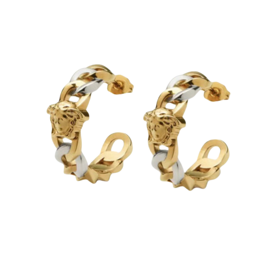 VSE016 Versace medusa chain hoop earrings in silver and gold - ccfashionjewelry