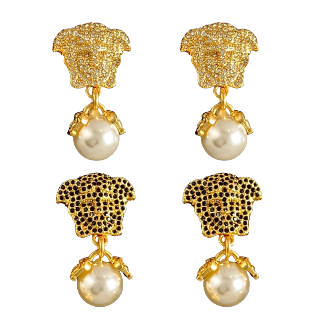 VSE017 Medusa pearl drop earrings - ccjewelryacc