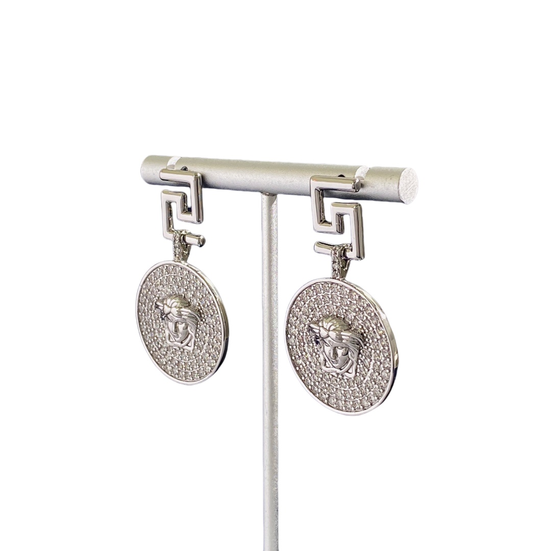 VSE056 Versace medusa earrings silver with crystal - ccjewelryacc