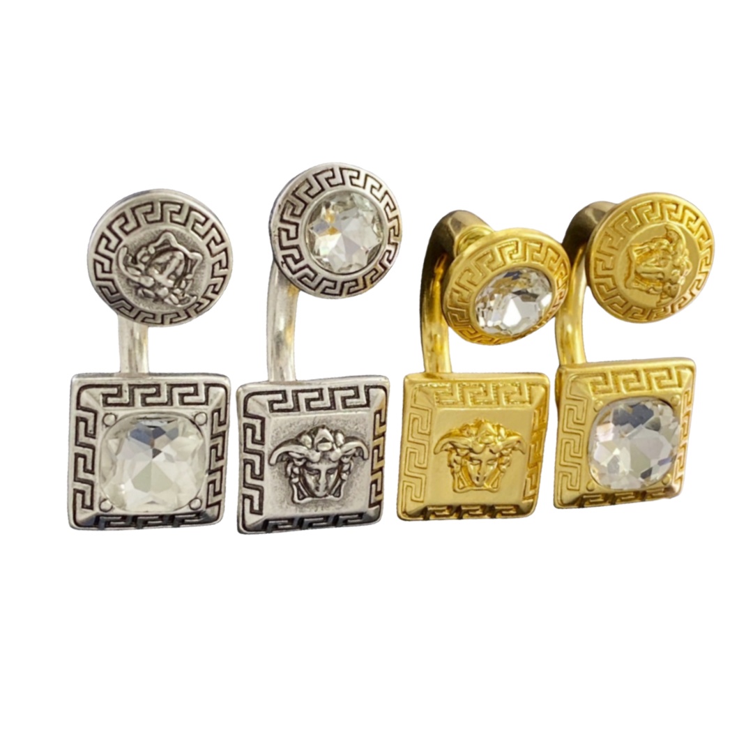 VSE059 Vintage metal zircon tribute medusa earrings - ccjewelryacc