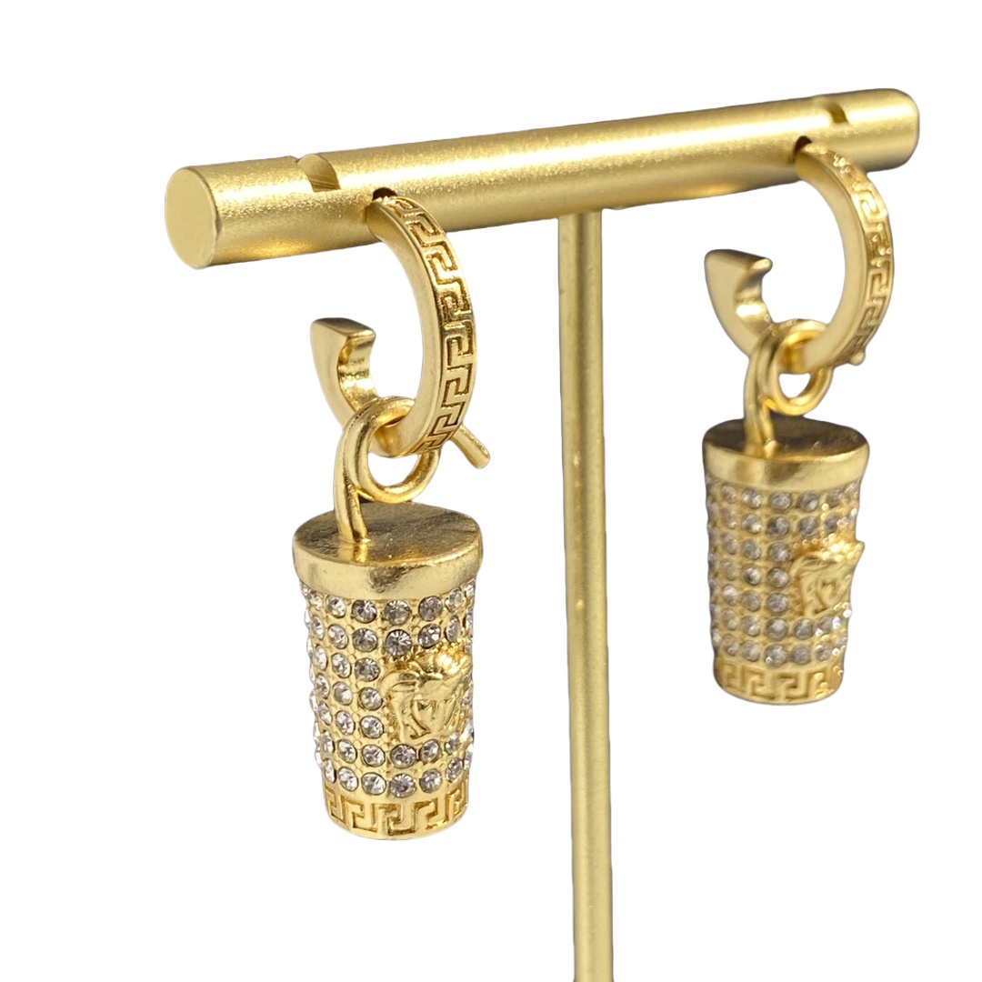 VSE051 Versace medusa crtstal milk tea cup hook pendant earrings - ccjewelryacc