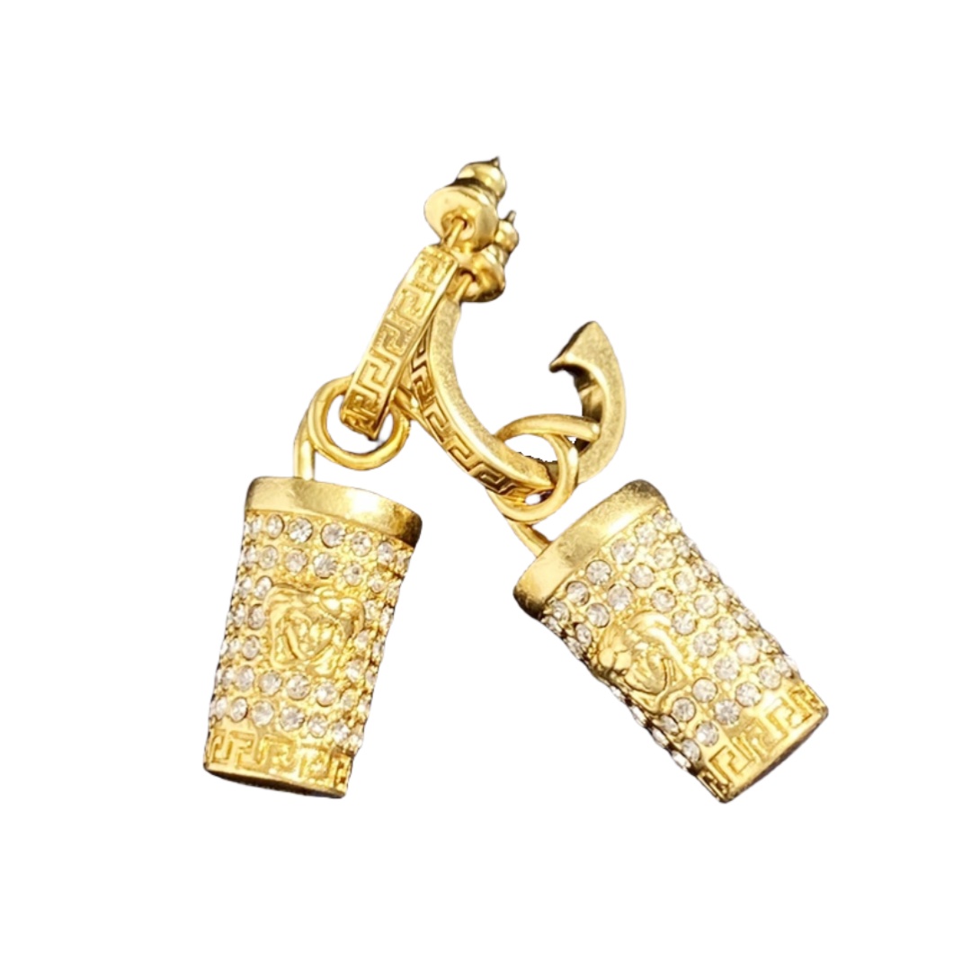 VSE051 Versace medusa crtstal milk tea cup hook pendant earrings - ccjewelryacc