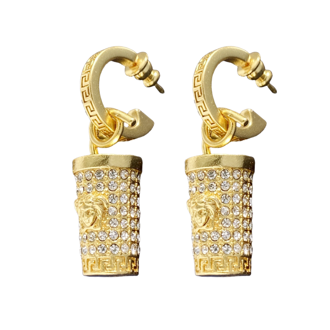 VSE051 Versace medusa crtstal milk tea cup hook pendant earrings - ccjewelryacc
