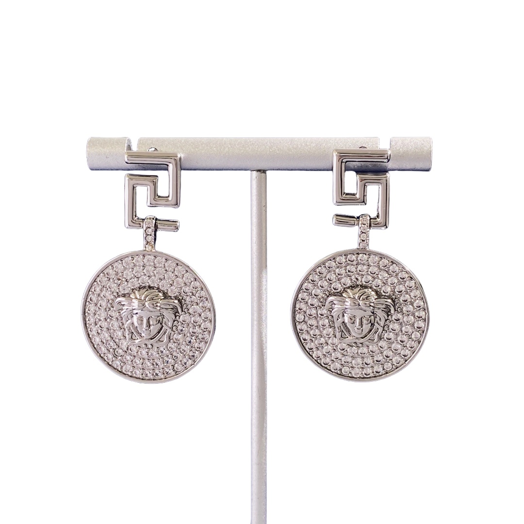 VSE056 Versace medusa earrings silver with crystal - ccjewelryacc