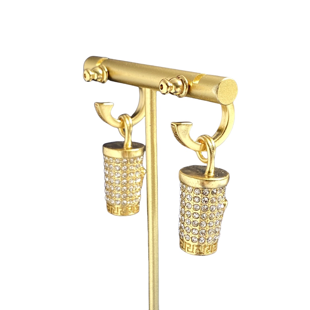 VSE051 Versace medusa crtstal milk tea cup hook pendant earrings - ccjewelryacc