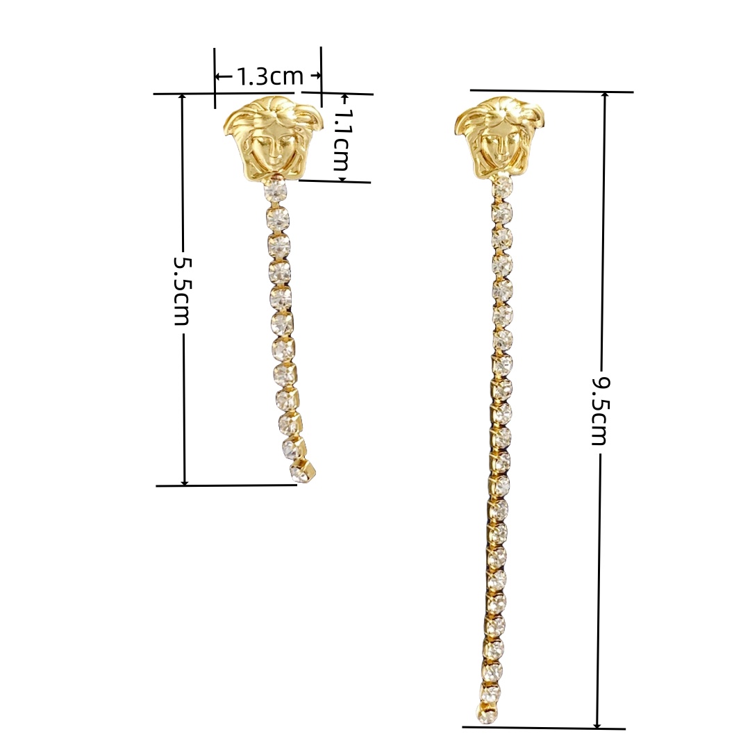 VSE047 Versace medusa crystal tassels drop earrings - ccjewelryacc