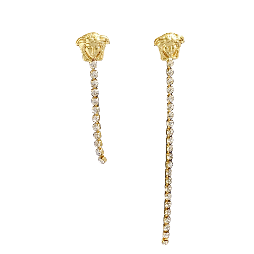 VSE047 Versace medusa crystal tassels drop earrings - ccfashionjewelry