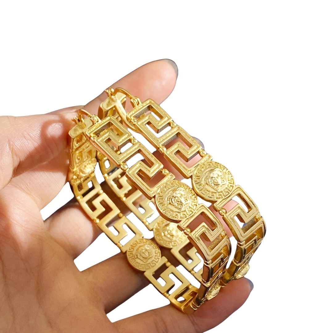 VSE050 Square Gold versace hoop earrings - ccjewelryacc