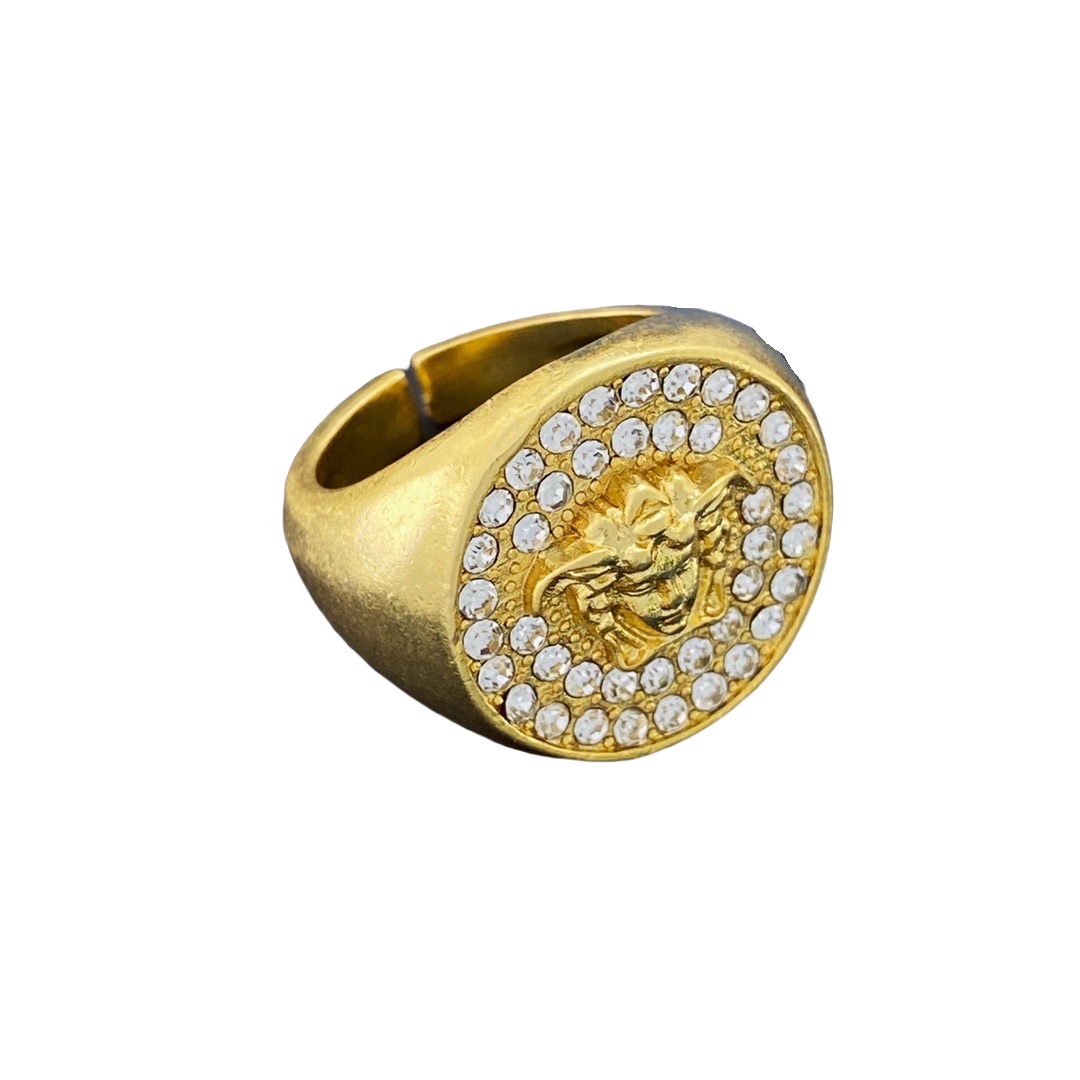 VSR013 Versace medusa ring in metal and crystal for men - ccjewelryacc