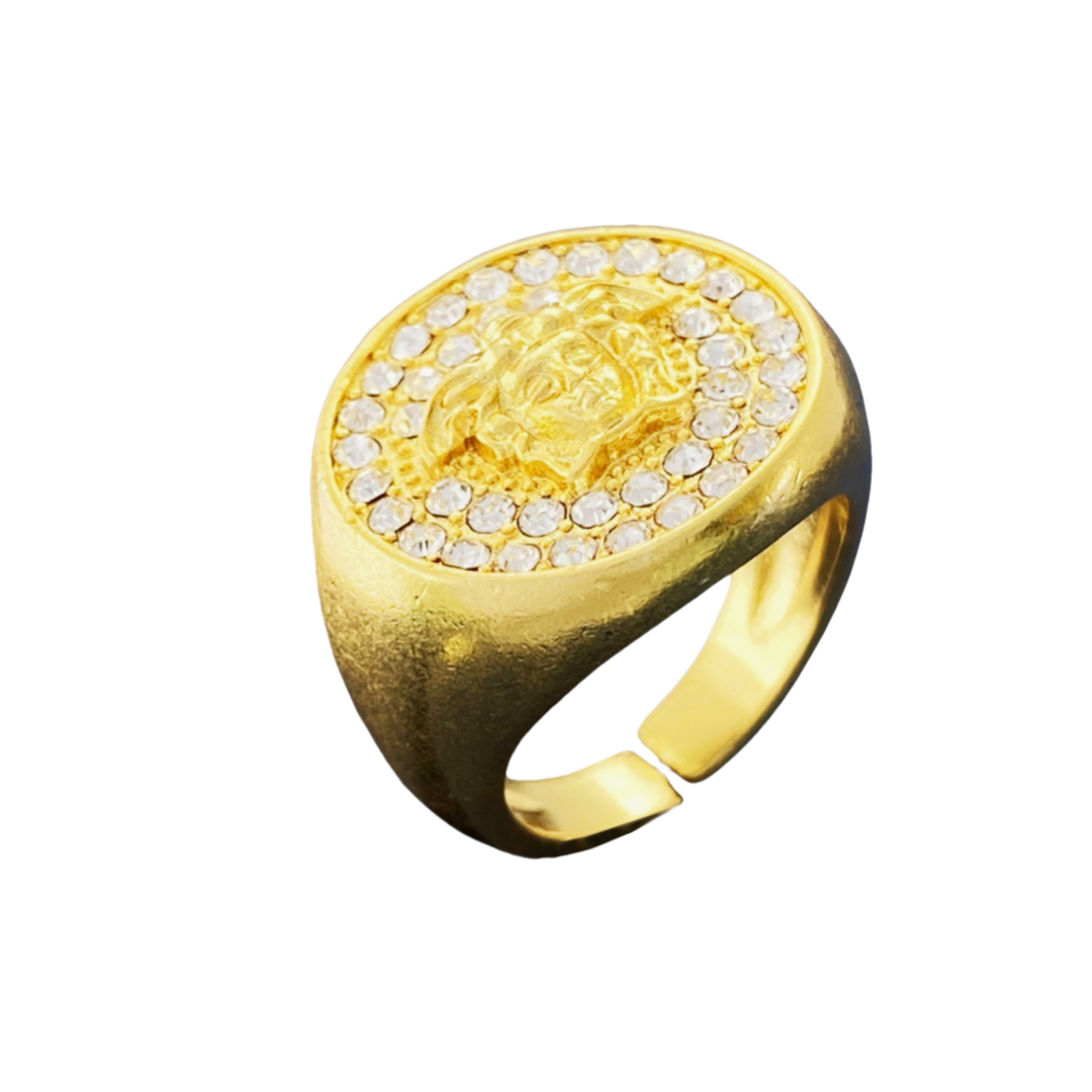 VSR013 Versace medusa ring in metal and crystal for men - ccjewelryacc