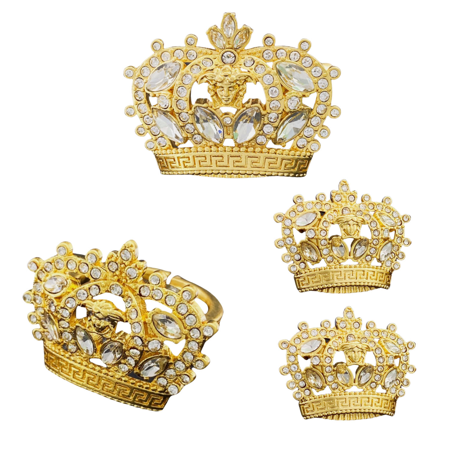 VSR016 Metal crystal Medusa crown ring earring brooch collect - ccfashionjewelry