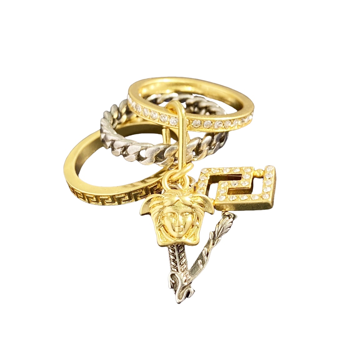 VSR008 Versace medusa virtus charm safety pin ring - ccjewelryacc