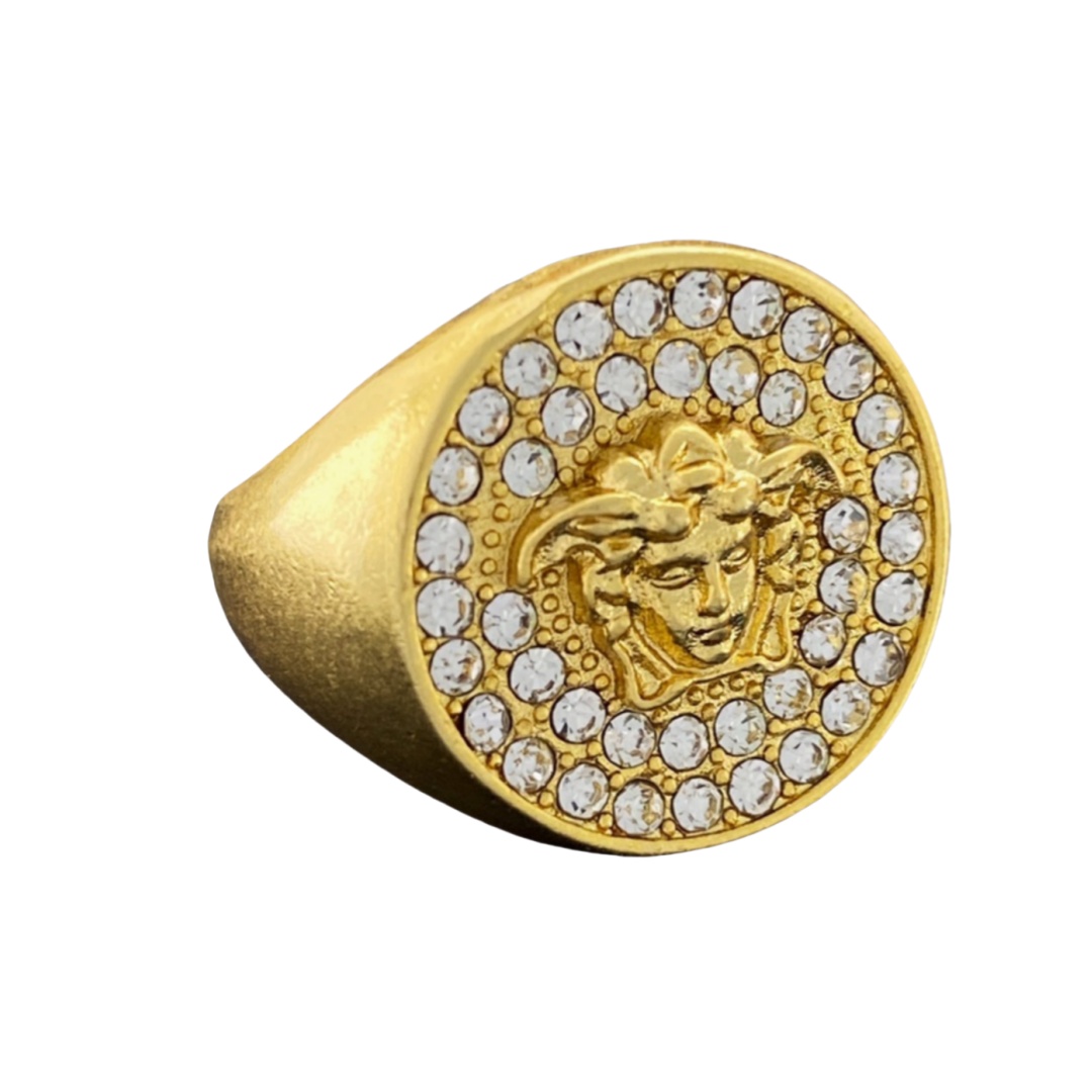 VSR013 Versace medusa ring in metal and crystal for men - ccjewelryacc