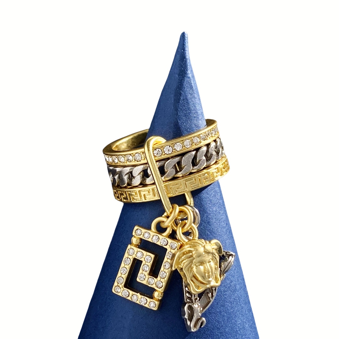 VSR008 Versace medusa virtus charm safety pin ring - ccjewelryacc