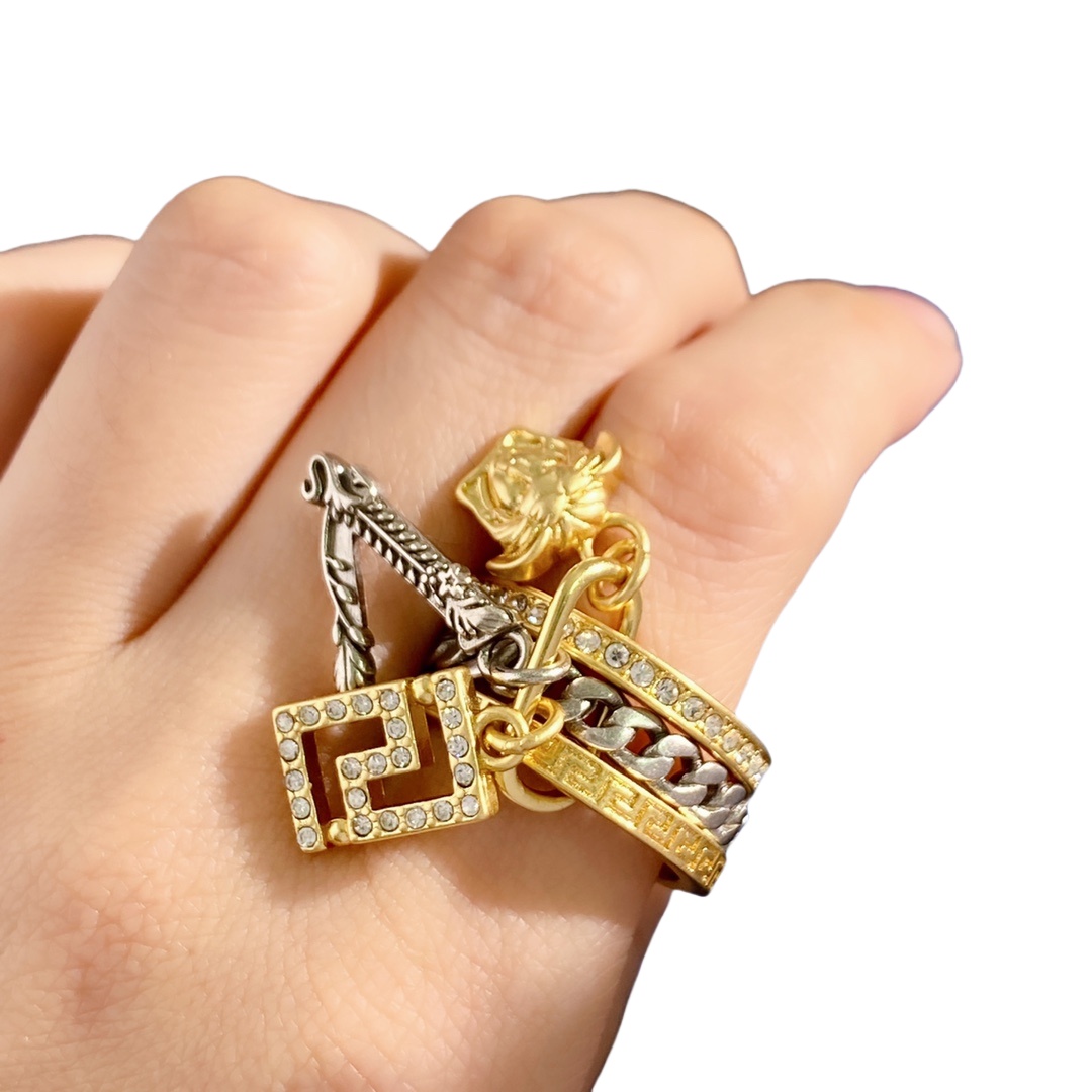 VSR008 Versace medusa virtus charm safety pin ring - ccjewelryacc