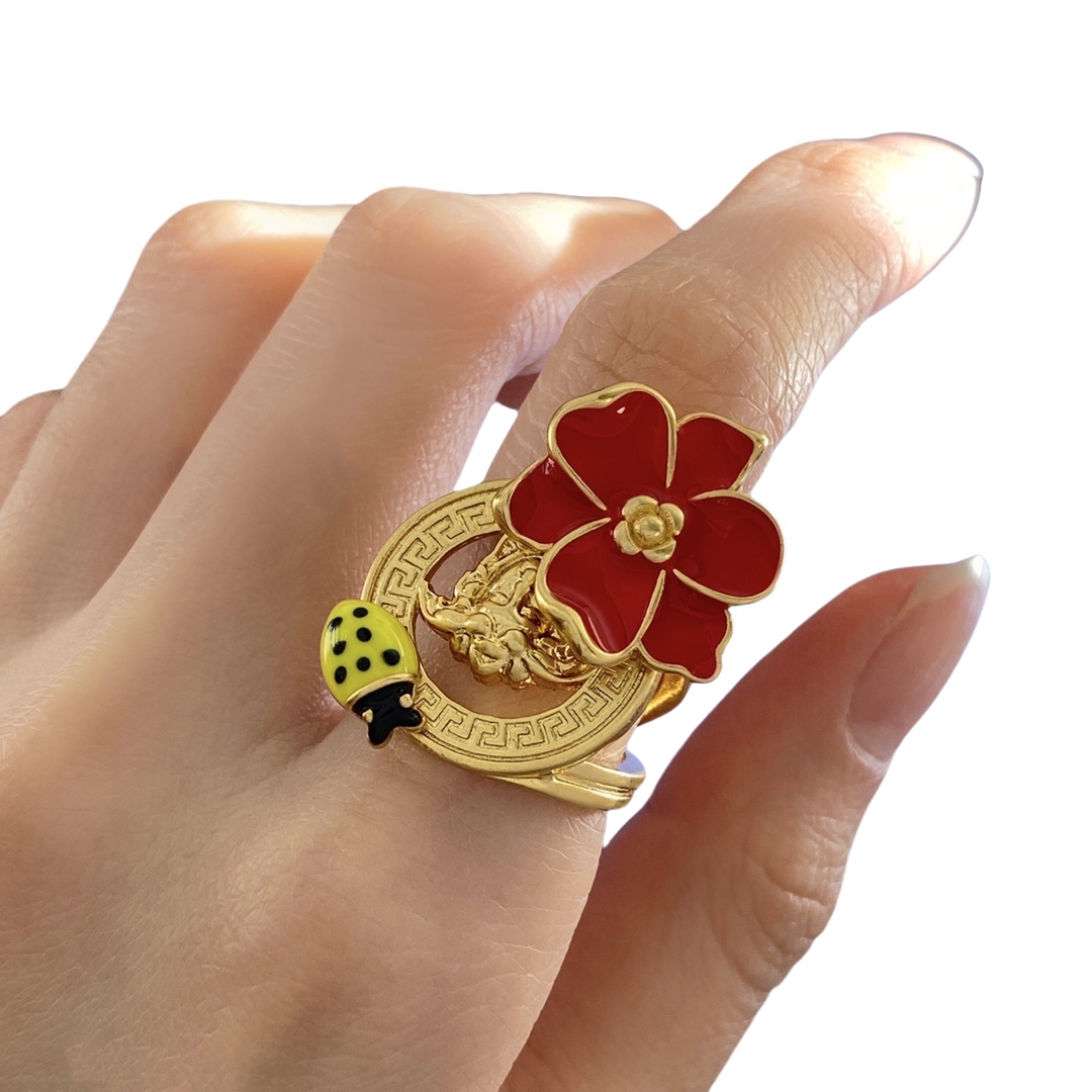 VSR017 Versace medusa Flower ladybird ring - ccjewelryacc