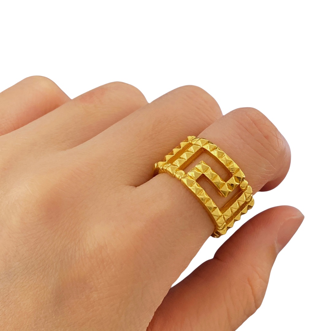 VSR023 Versace gold rivet ring 18k Gold plated - ccjewelryacc