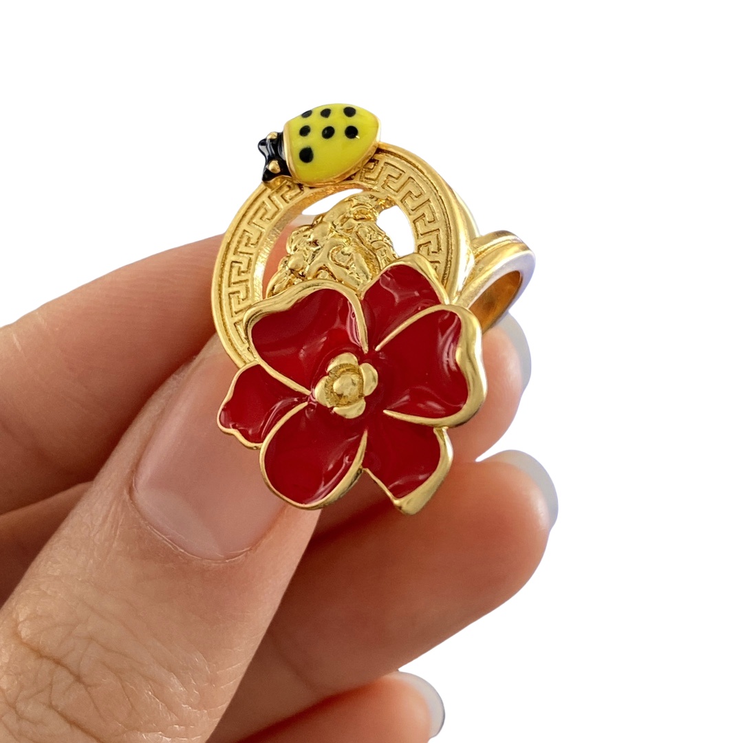 VSR017 Versace medusa Flower ladybird ring - ccjewelryacc