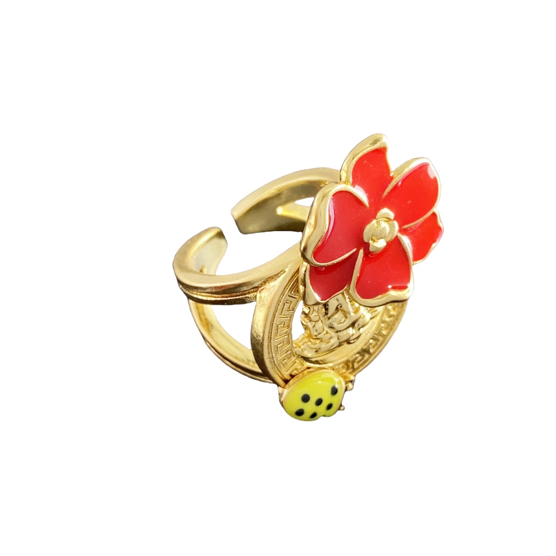 VSR017 Versace medusa Flower ladybird ring - ccjewelryacc