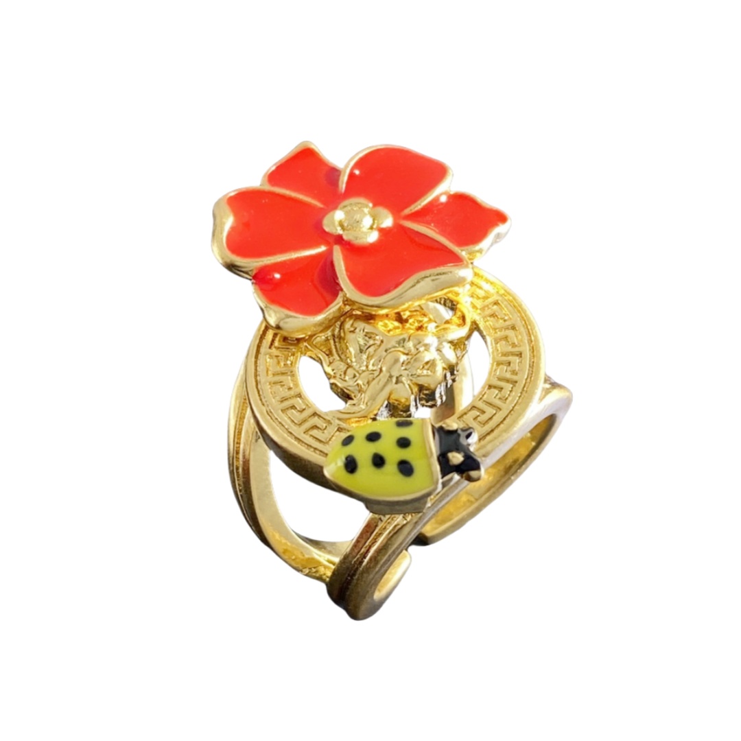 VSR017 Versace medusa Flower ladybird ring - ccjewelryacc