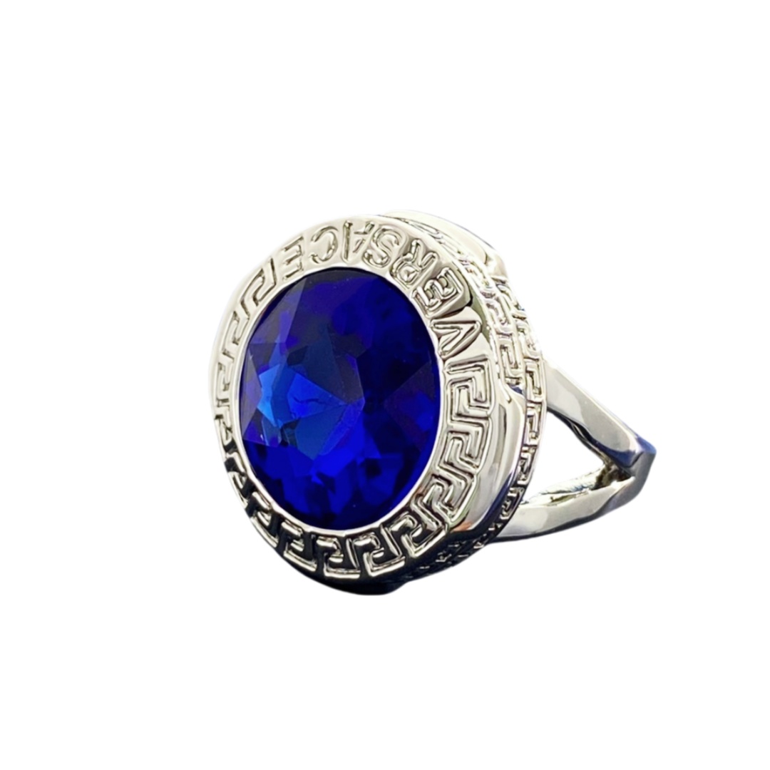 VSR020 Versace engraved and Blue gemstone ring for men - ccfashionjewelry