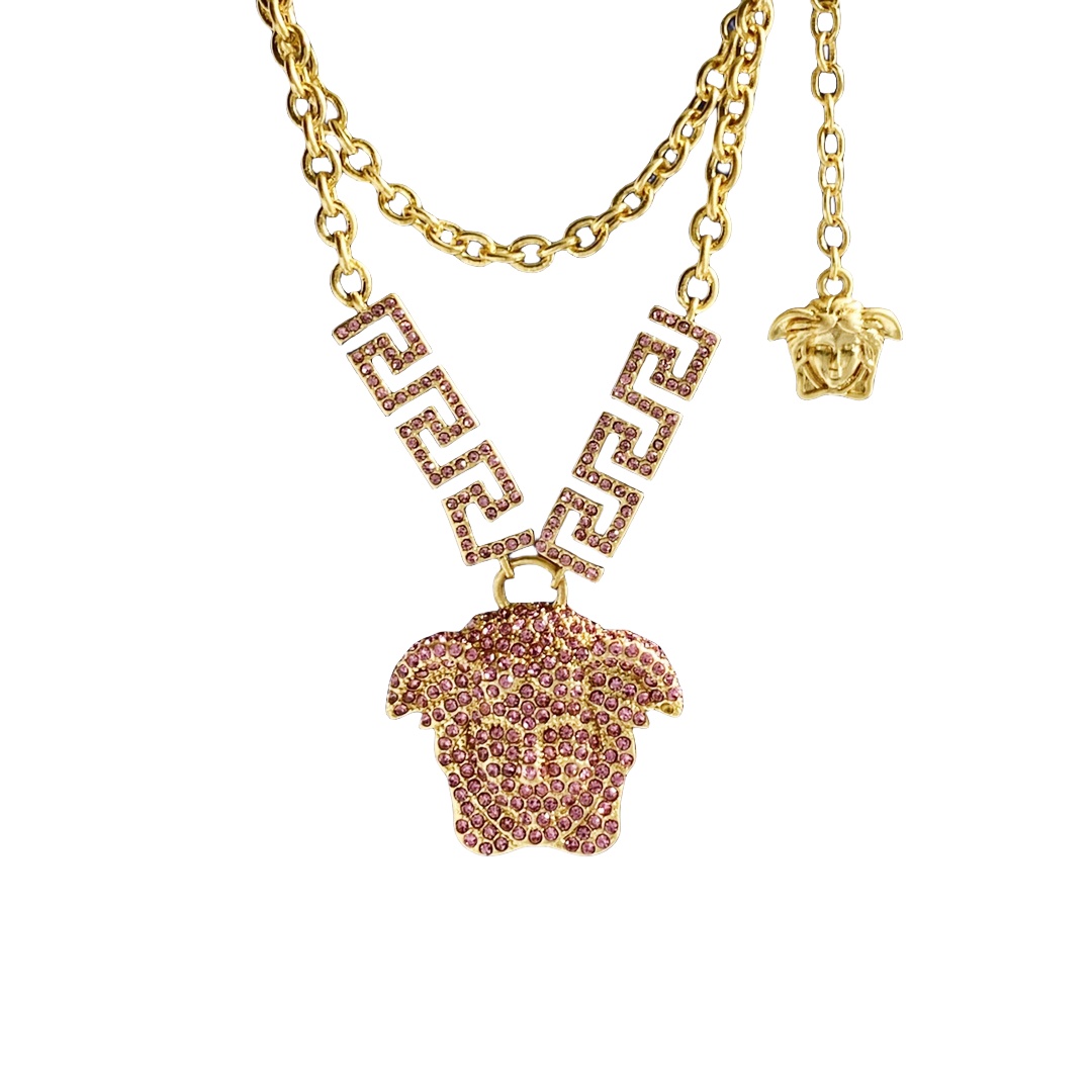 VSN013 Versace medusa pendant necklace in metal and pink crystal - ccfashionjewelry
